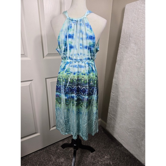 Kiara Dresses & Skirts - Kiara Women's Size Large Blue Lagoon Halter‎ Dress Sleeveless Coastal Chic